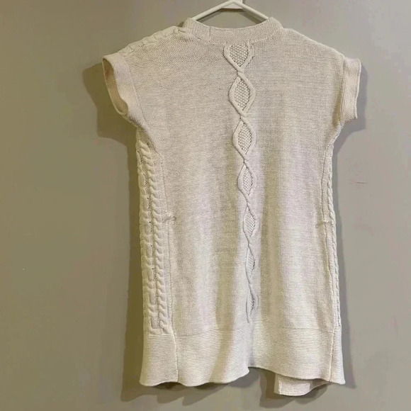 ❤️2/$30❤️[XS]Eddie Bauer Cable Knit Sweater Open Cardigan Capped  Sleeve linen - Picture 3 of 6